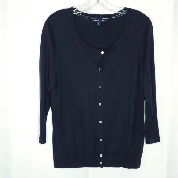 Lands' End Sweaters - Lands End Womens Silk Blend Cardigan Sweater M Navy Blue 3/4 Sleeve Preppy